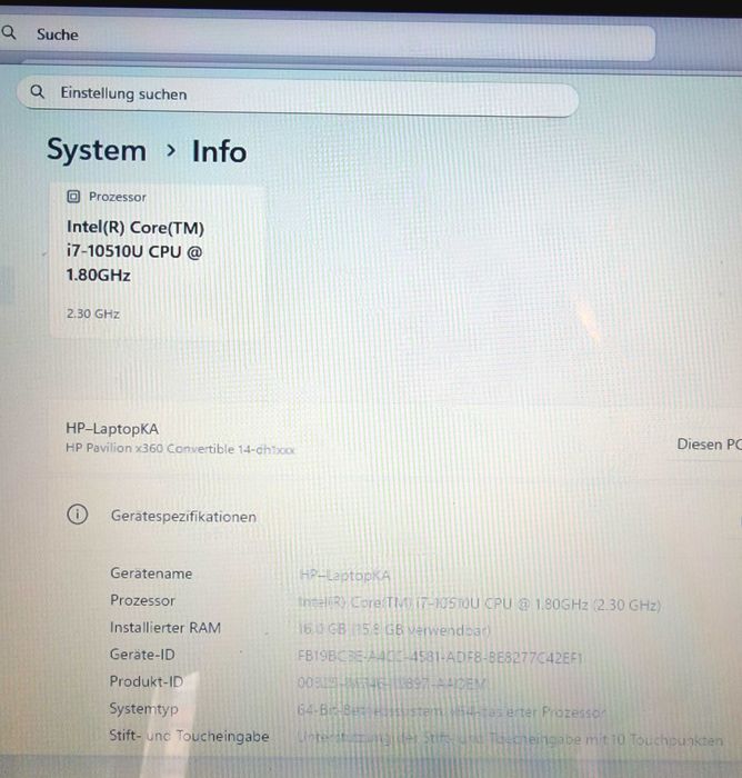 Laptop 2in1 HP Pavilion x360 Convertible Touch Intel I7 16GB 256SSD