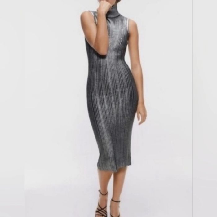 Zara сребърна плетена рокля