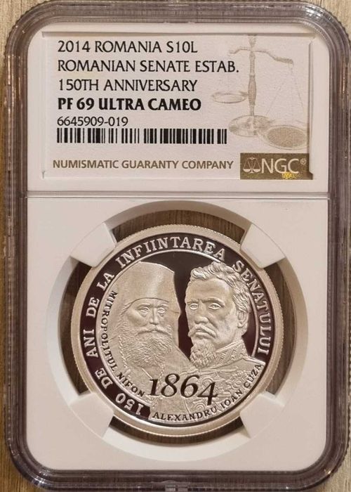 Moneda BNR 10 lei argint Senatul Romaniei gradata NGC PF 69 UC