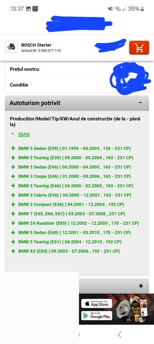 electromotor auto BMW marca BOSCH