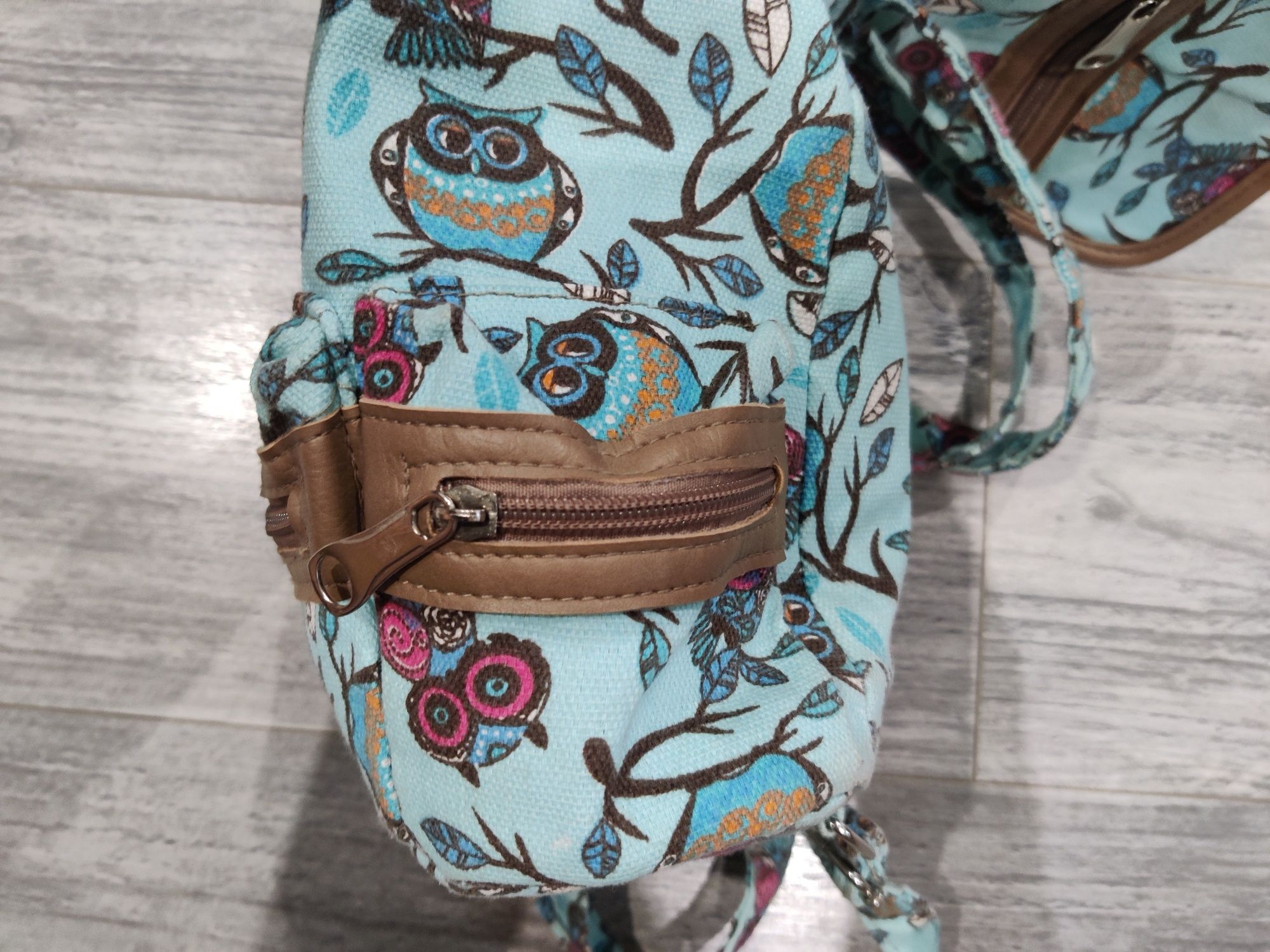 Женский городской тканевый голубой рюкзак 7 л модный молодёжный совы