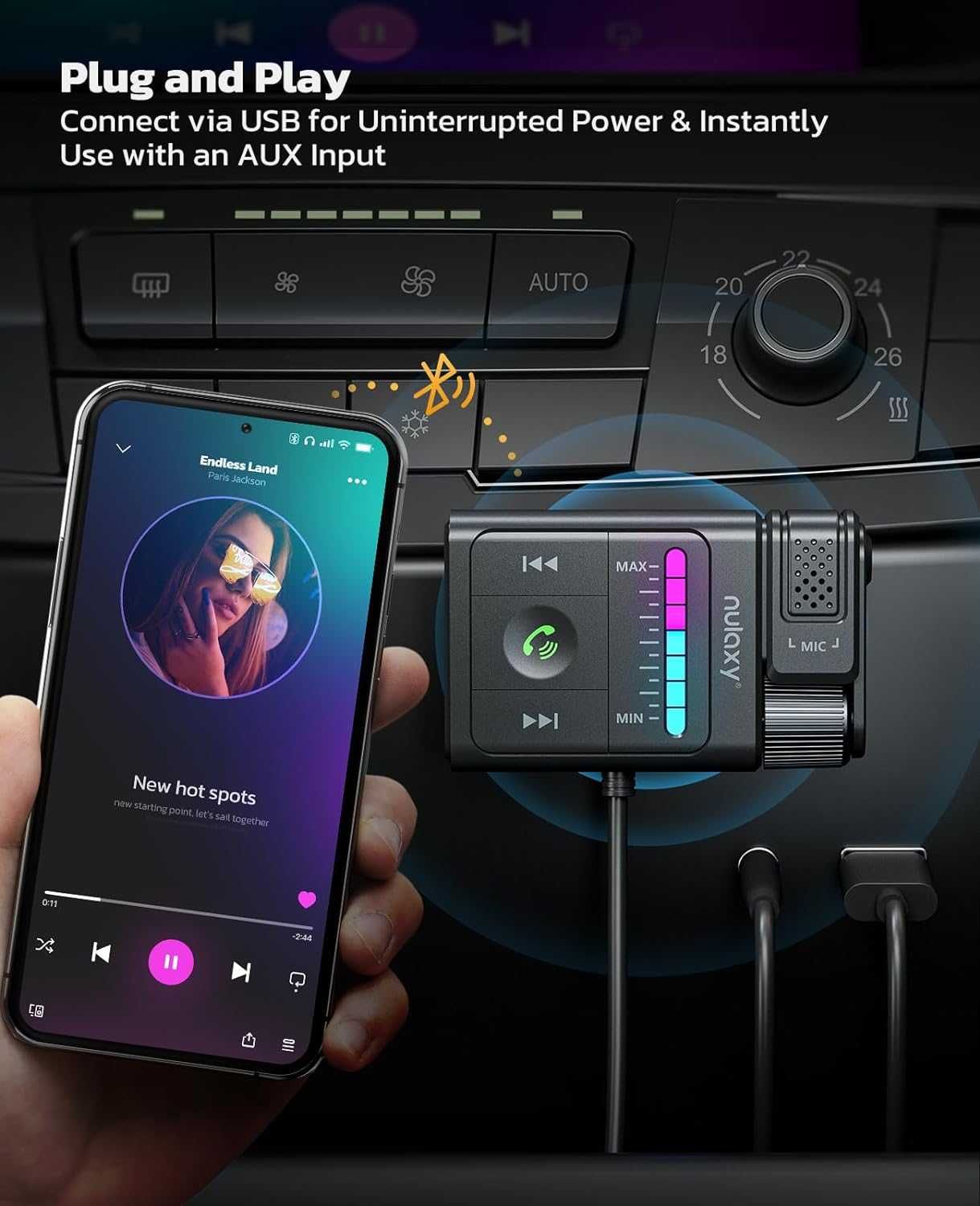 Nulaxy BR06 AUX-Bluetooth трансмитер за автомобил с 3.5мм аудио
