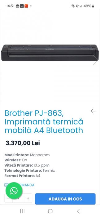 Brother PJ-863, Imprimantă termică mobilă A4 Bluetooth