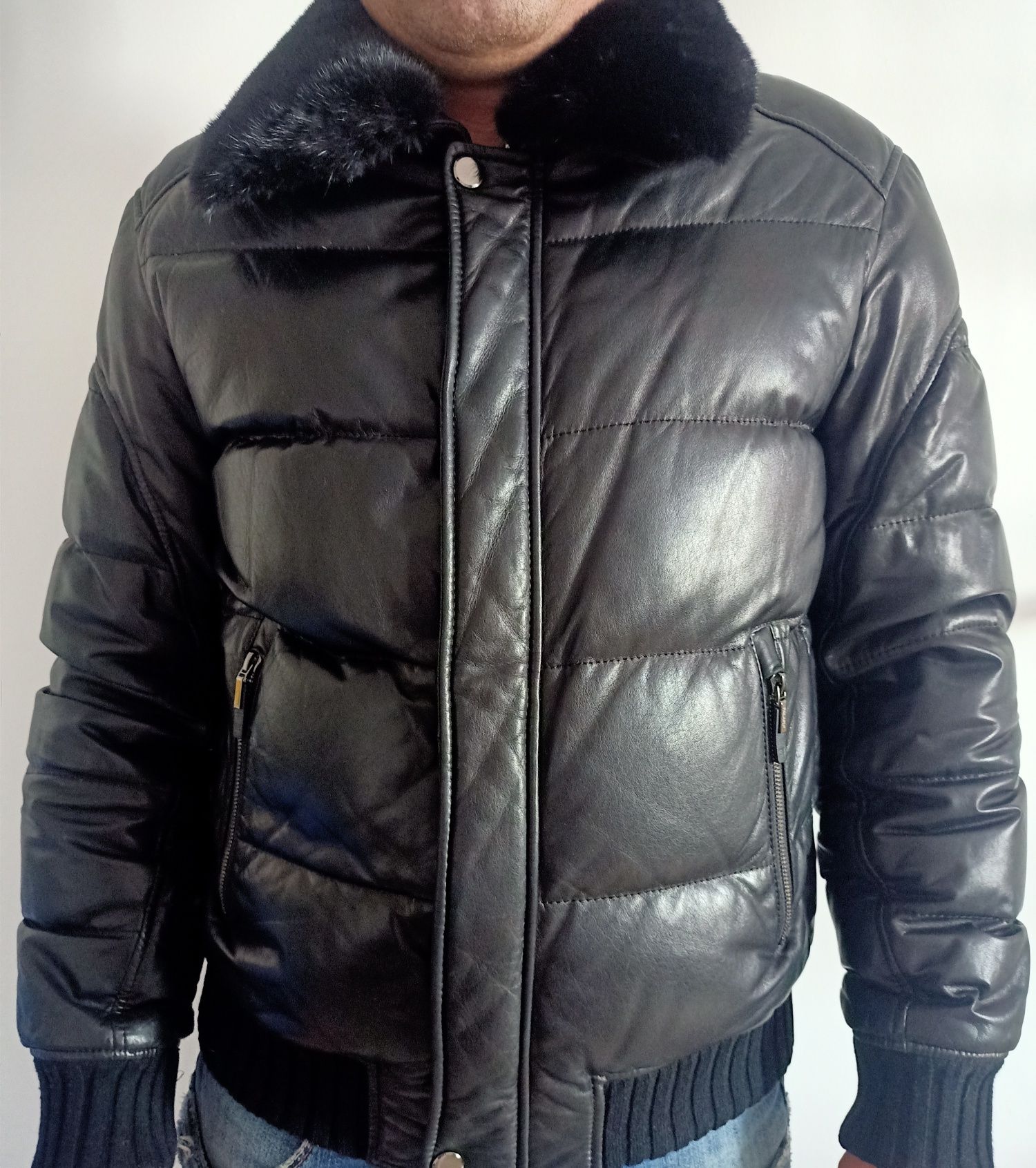 Кожаная мужская зимняя куртка