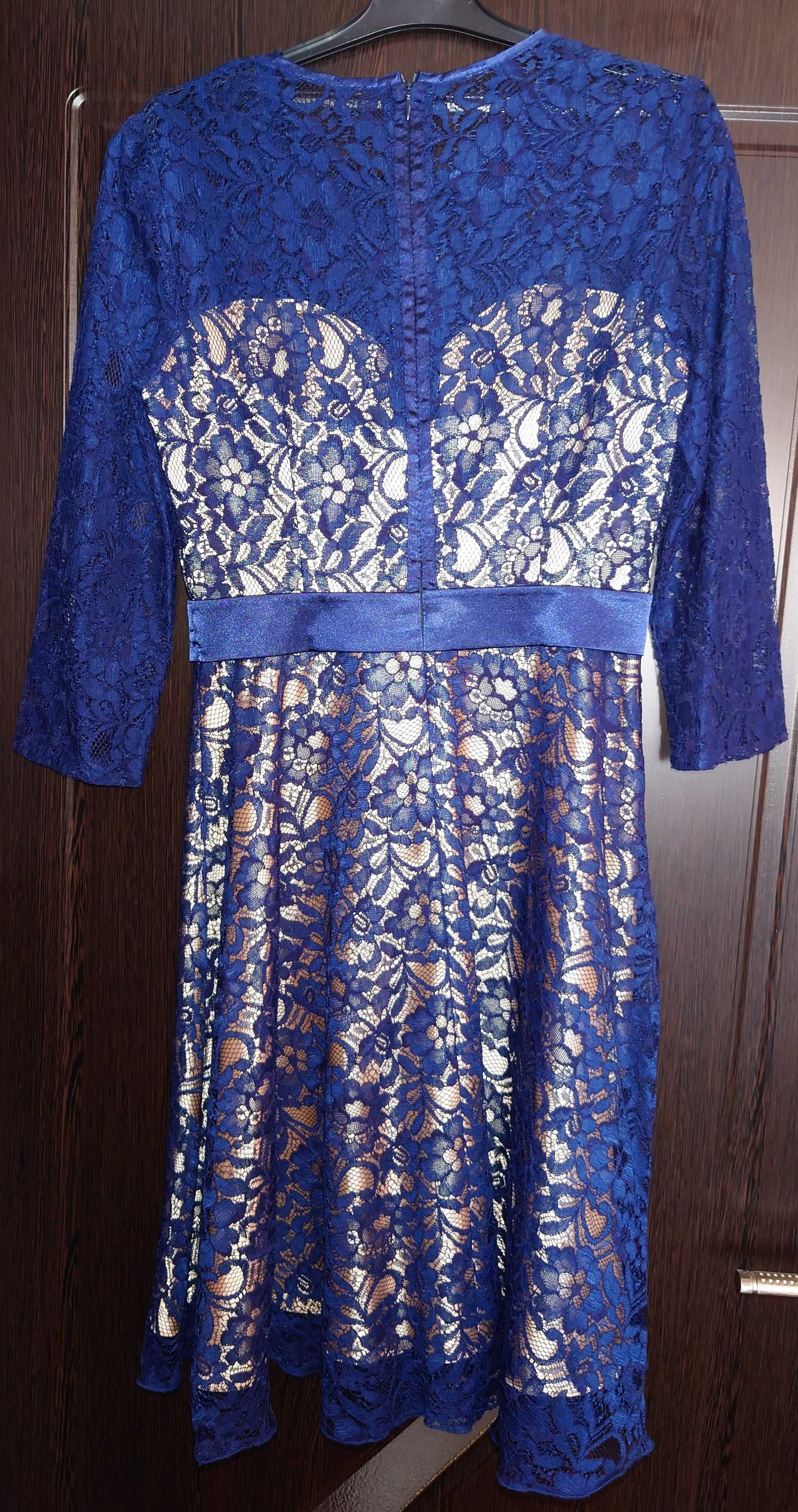 Rochie midi de ocazie, bleumarin cu interior crem auriu, marime S
