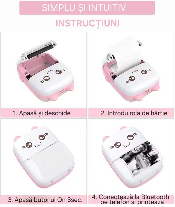 Mini Imprimantă pentru telefon. Hârtie&Husa incluse. Portabilă. USB.