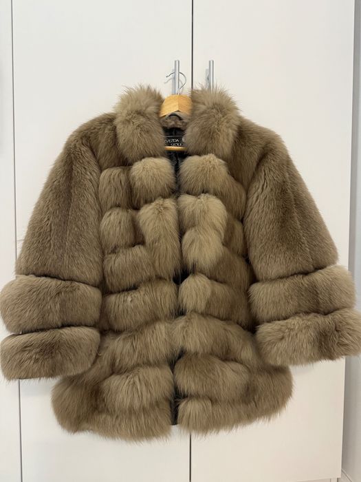 haină autentică din blană de vulpe arctică naturala