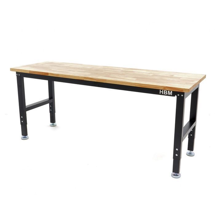 Banc de lucru reglabil pe inaltime cu blat din lemn masiv 182 cm hbm