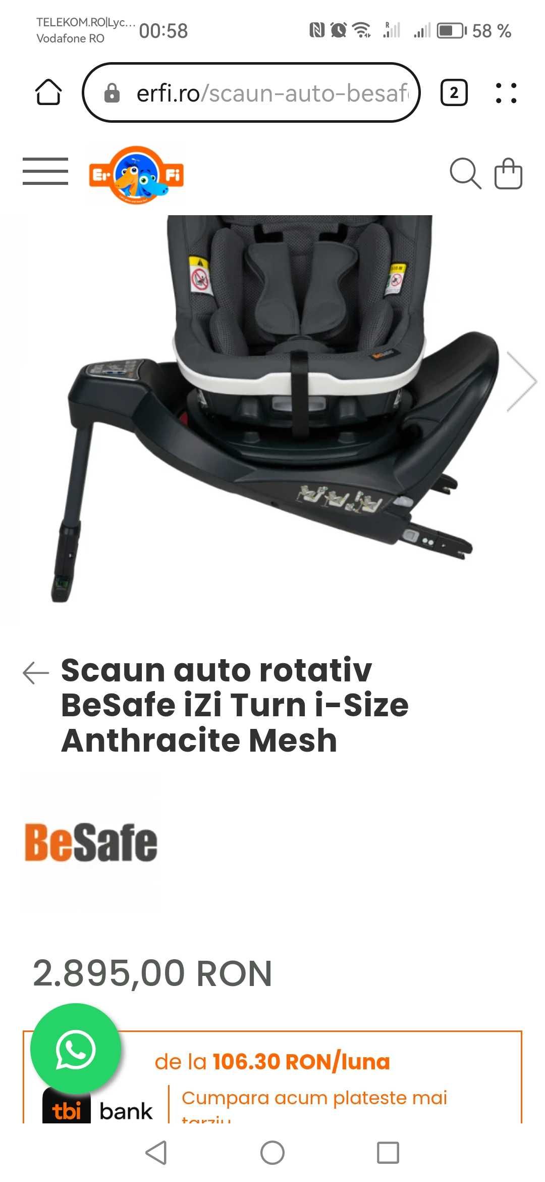 Scaun auto rotativ BeSafe iZi Turn i-Size