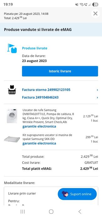 Uscator samsung in stare f buna