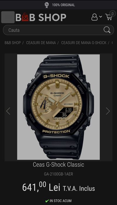 Casio G-Shock GA-2100GB-1AER; ORIGINAL, acte, sigilat.