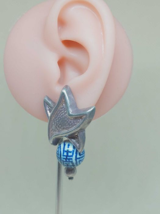 Cercei din argint cu ceramică pictată manual – motiv chinezesc