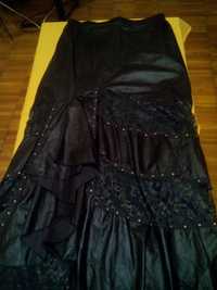 костюм юбка черная под кожу с гипюром и кофта