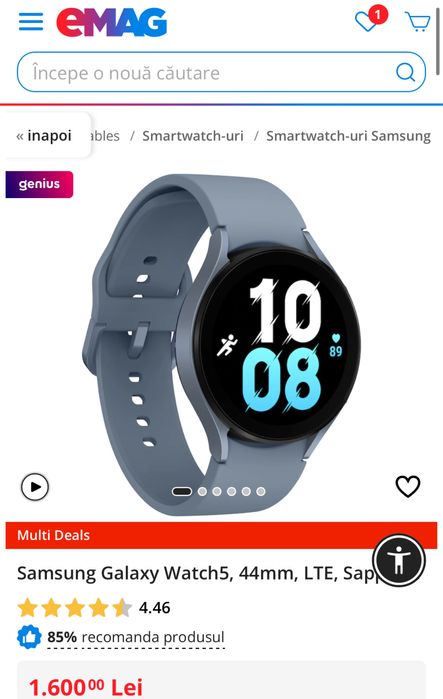 MDM vinde: Samsung Galaxy Watch5 LTE, 44mm, Sapphire.