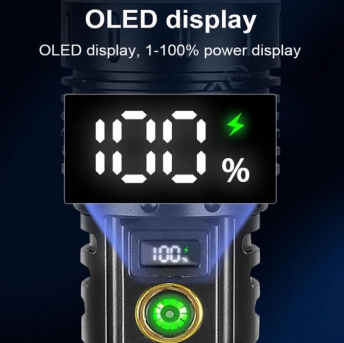 Мощен LED фенер JMK голям,USB зареждане с дисплей за заряда на батерия