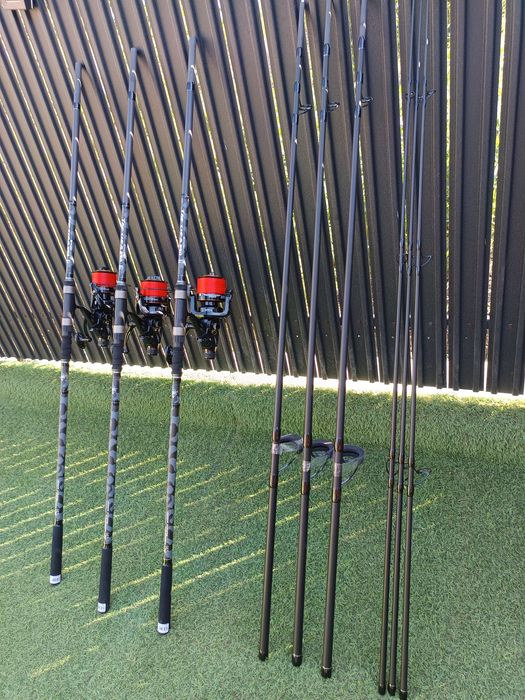 SET 3 Lansete Diamant alb Tactics 3.90m 5LBS 3 segmente + 3 Mulinete