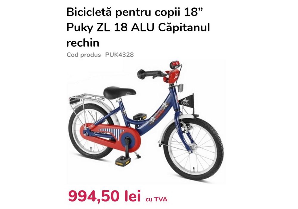 Bicicletă copii 18’ PUKY ZL 18-1 ALUMINIU Capt'n Sharky – albastră