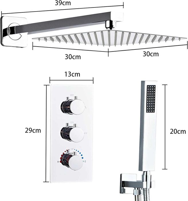 Baterie Incastrata+ termostat+ dus 30cm Black/Crom,REDUS de la 1250RON