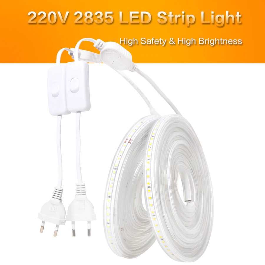 Banda LED 220V 2835 alb rece 120 LED/m 20m IP67 tub silicon