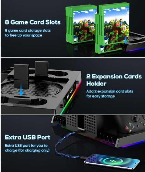 MENEEA зарядна станция с RGB вентилатор за Xbox Series X