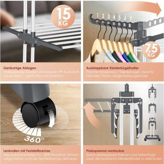 Сушилник за дрехи кула с колелца