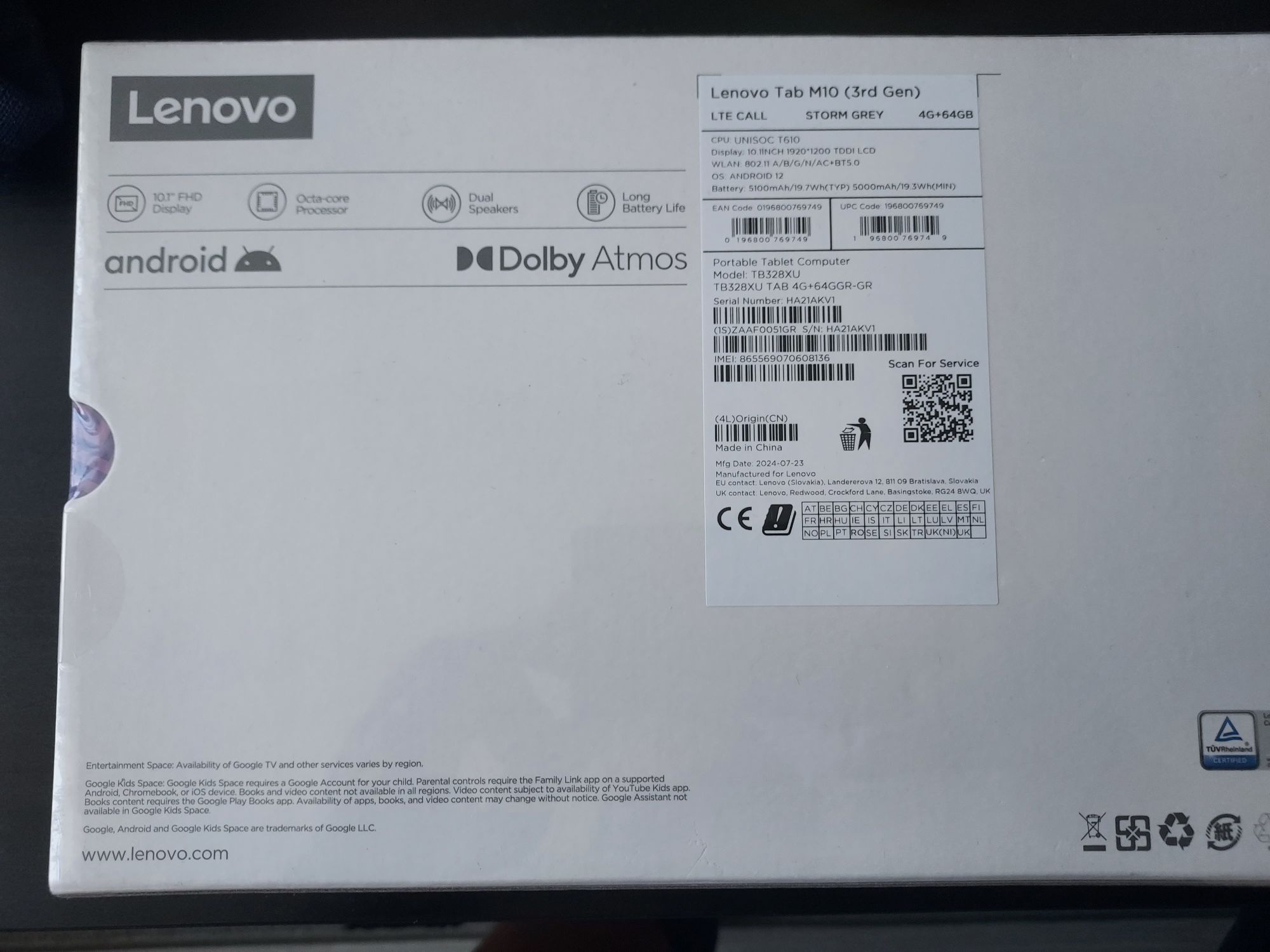 Таблет Lenovo Tab M10 , 4GB RAM, 64GB, 4G, Storm Gray