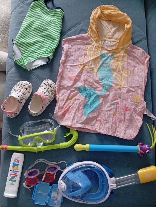 Маска подводная, купальник, очки, шлепки,накидка,,снорклинг