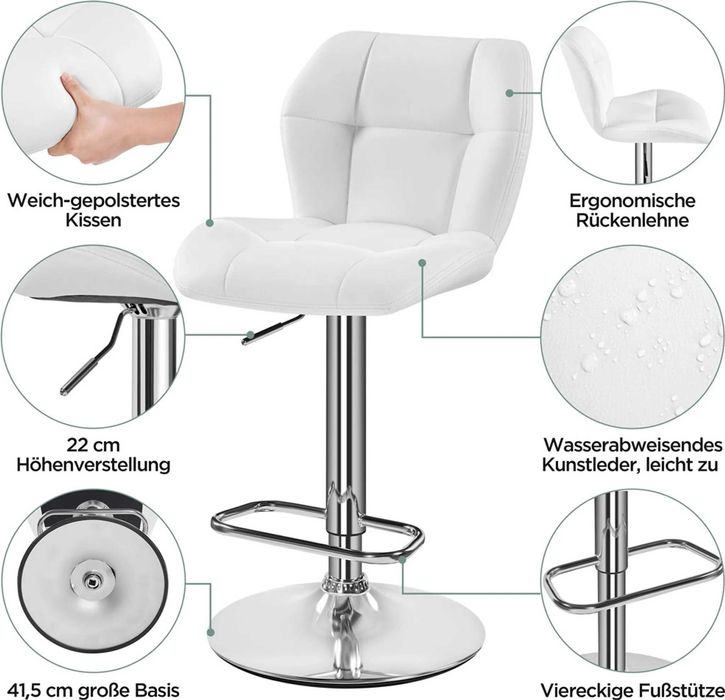 Set 2 scaune bar reglabile, rotative, piele PU |S  614160 White(2pcs)
