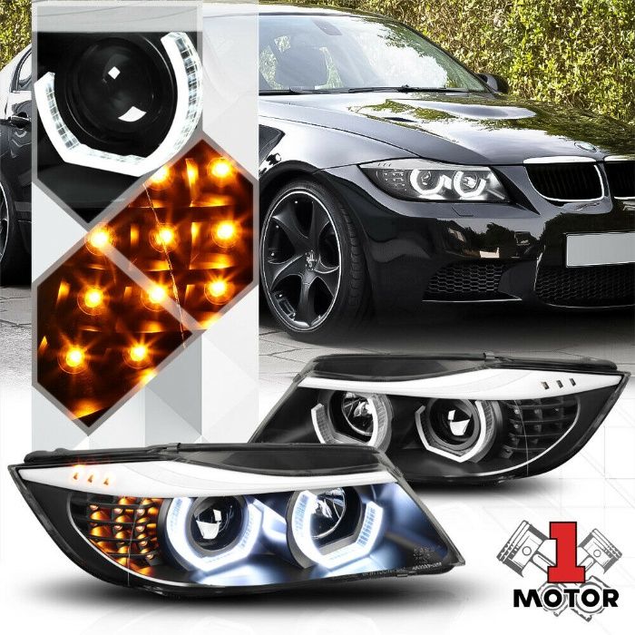 Faruri angel eyes 3D BMW E90/E91 05-08 fond negru