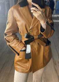 Куртка кожаная в стиле Max Mara с норковым воротником