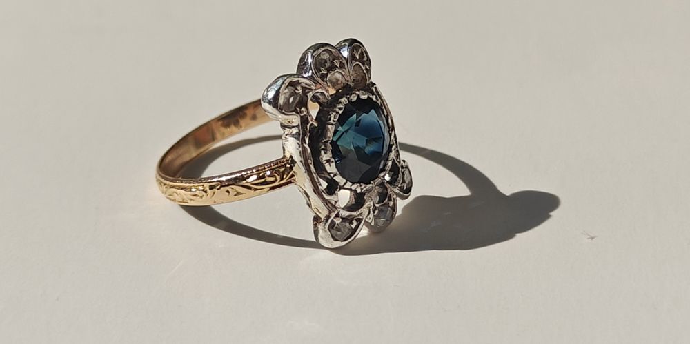 inel vechi aur diamante safir certificat