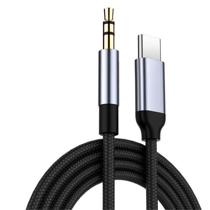 Cablu Adaptor Audio USB Type-C la Aux Jack 3.5mm, 1m, material textil