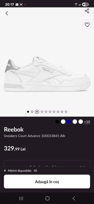 Vand sneakers albi marca Reebok marime 42 1/2