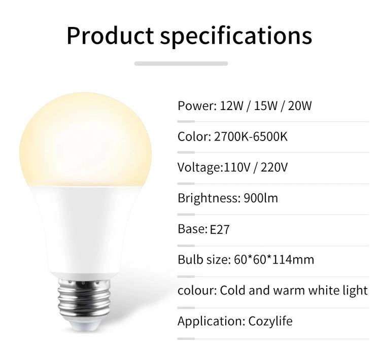 Смарт LED Wifi крушки Е27, димер, топло-студено бяло.