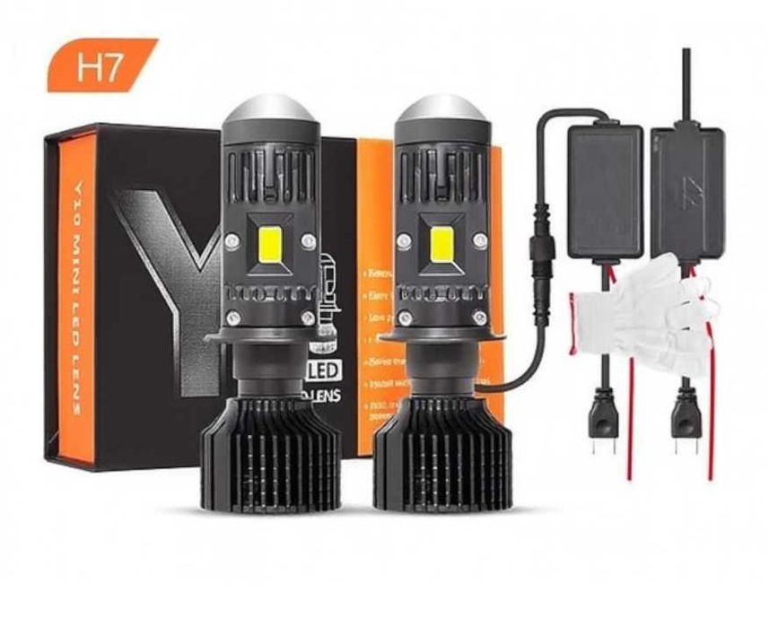 LED крушки H7 Y10 с лупа – 200W, 26400LM, 6000K, 360°, Canbus, 12V