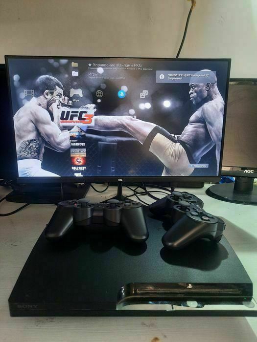 Playstation 3 Slim Фифа19 Ufc3 Гта5 МК Minecraft Гонка 2 джойстик