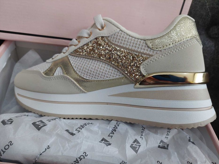 Sneakers cu platformă Camora bej auriu wedge