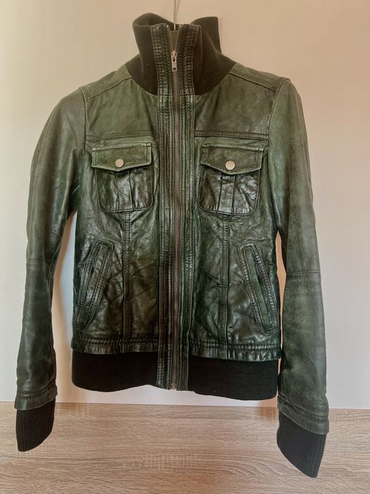 Кожено яке дамско сивозелено