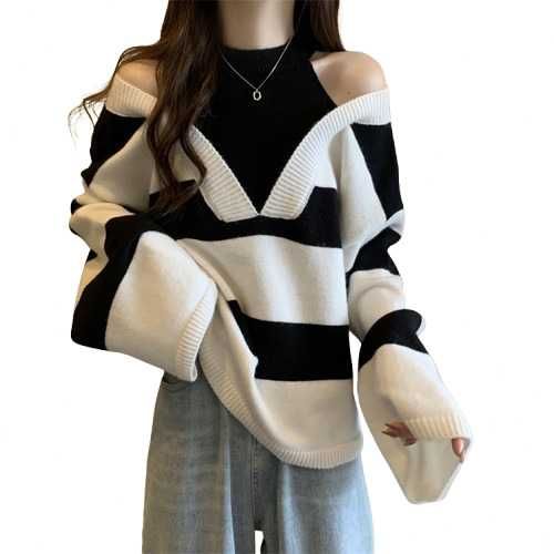 Hanorac oversize cu maneci lungi si croiala lejera, alb-negru