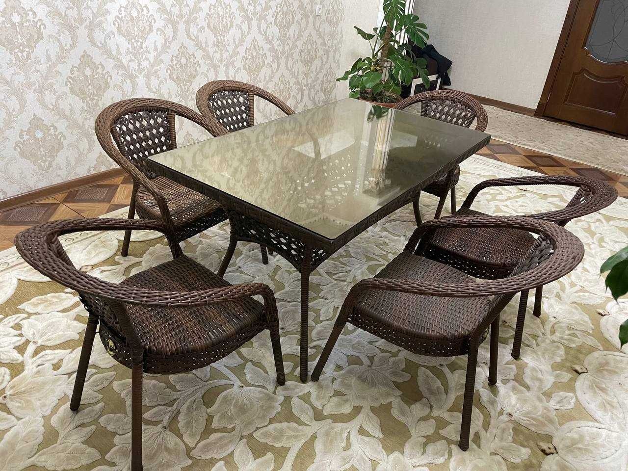 Ротанговая мебель комплект стол стулья для дачи, дома, кафе и бани