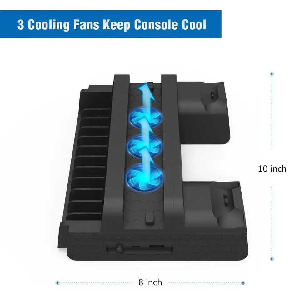 Подставка за PS4 - охладител със зареждане на контролери и охлаждане