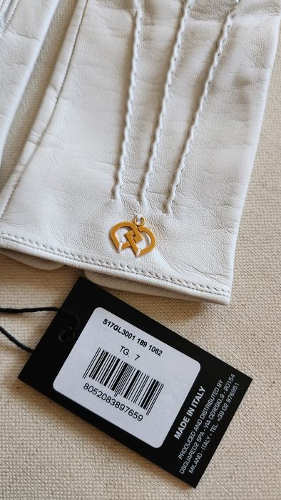 DSQUARED2 бели кожени ръкавици XS/S/7 елегантни златисто лого напа кож