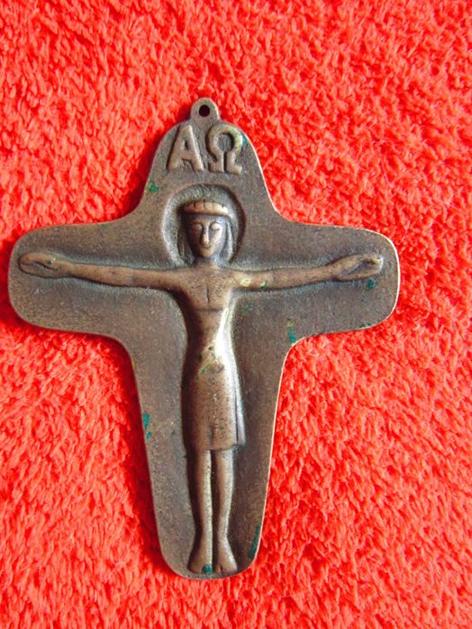 bronz masiv 3 x Alfa & Omega Crucifix Iisus de Egino Weinert Germany