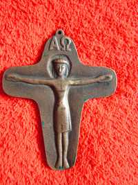 cruce placheta Iisus Alfa-Omega bronz masiv colectie Germania '60