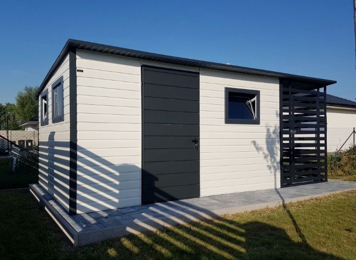 Căsuță de grădină 3,6×3,6m+streașină 3×3,6 m – maro închis mat – spați