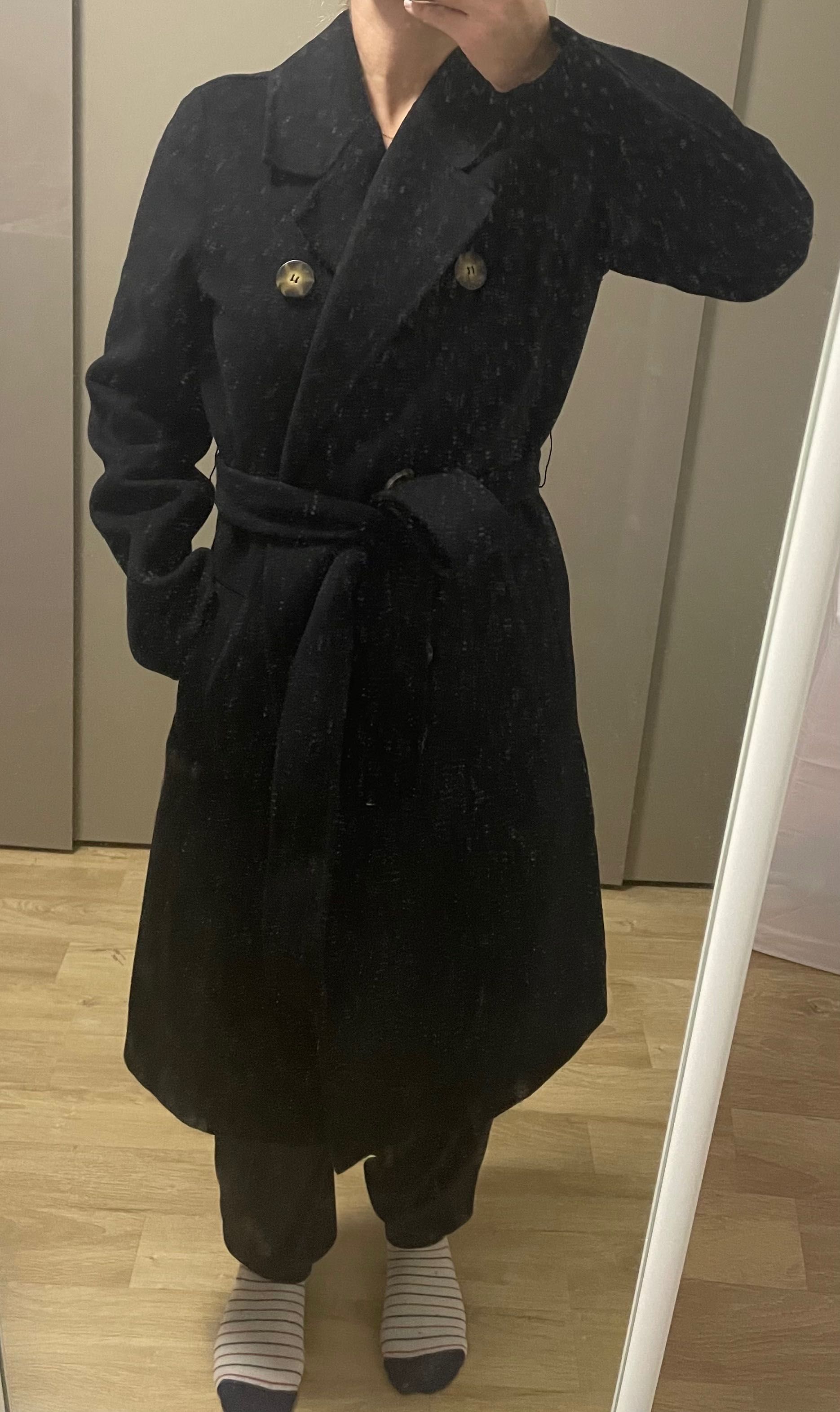 Palton negru din lana Mango masura xs