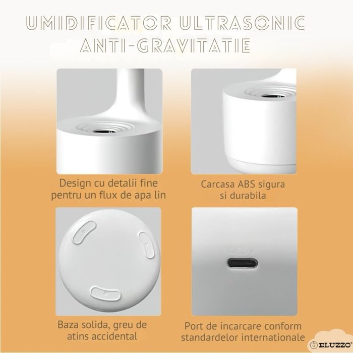 Umidificator Anti Gravity, Afisare Ora, Lumina Ambientala, NOU