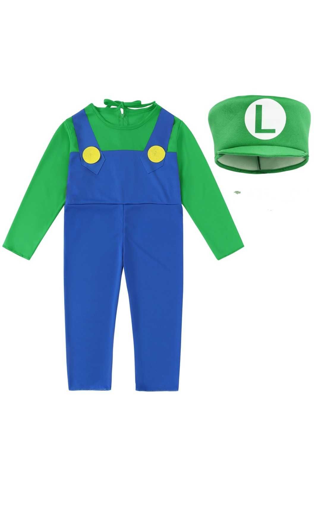 Costum Clasic Super Mario pentru copii, Cu palarie , Verde, M, 5-6 Ani