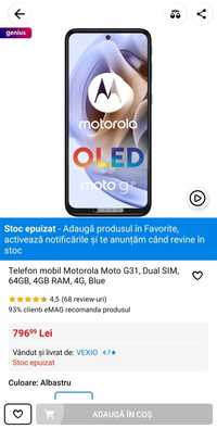 Telefon mobil Motorola Moto g31, display OLED, Dual SIM, 64GB, 4GB RAM