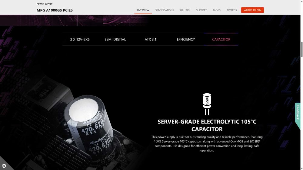 Новый блок питания MSI MPG A1000GS PCIE5 1000W. 80 Plus Gold, ATX 3.1